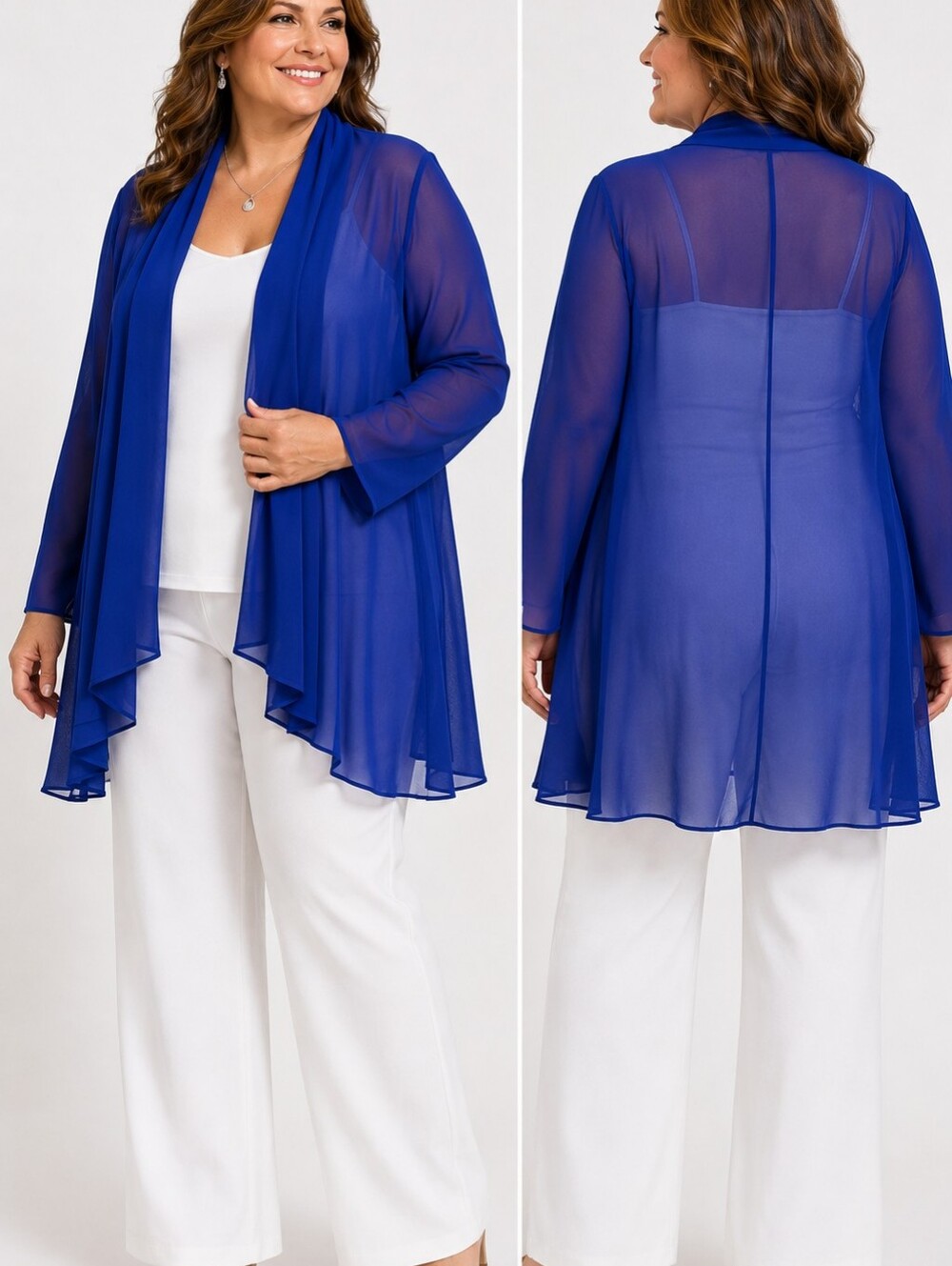 18W - Apart Impressions Blue Sheer Chiffon Duster Jacket Flowing Shawl Collar